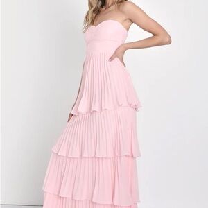 Lulu's Seriously Sensational Light Pink Strapless Tiered Maxi Dress